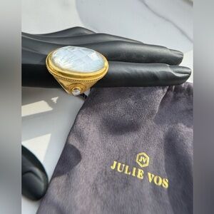 JULIE VOS Cannes Statement Ring Iridescent Clear Crystal 24K GF